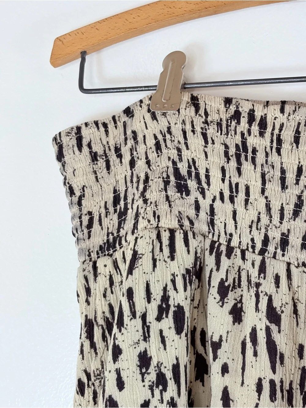 Three Dots Animal Print Smocked Tassel Trim Shorts